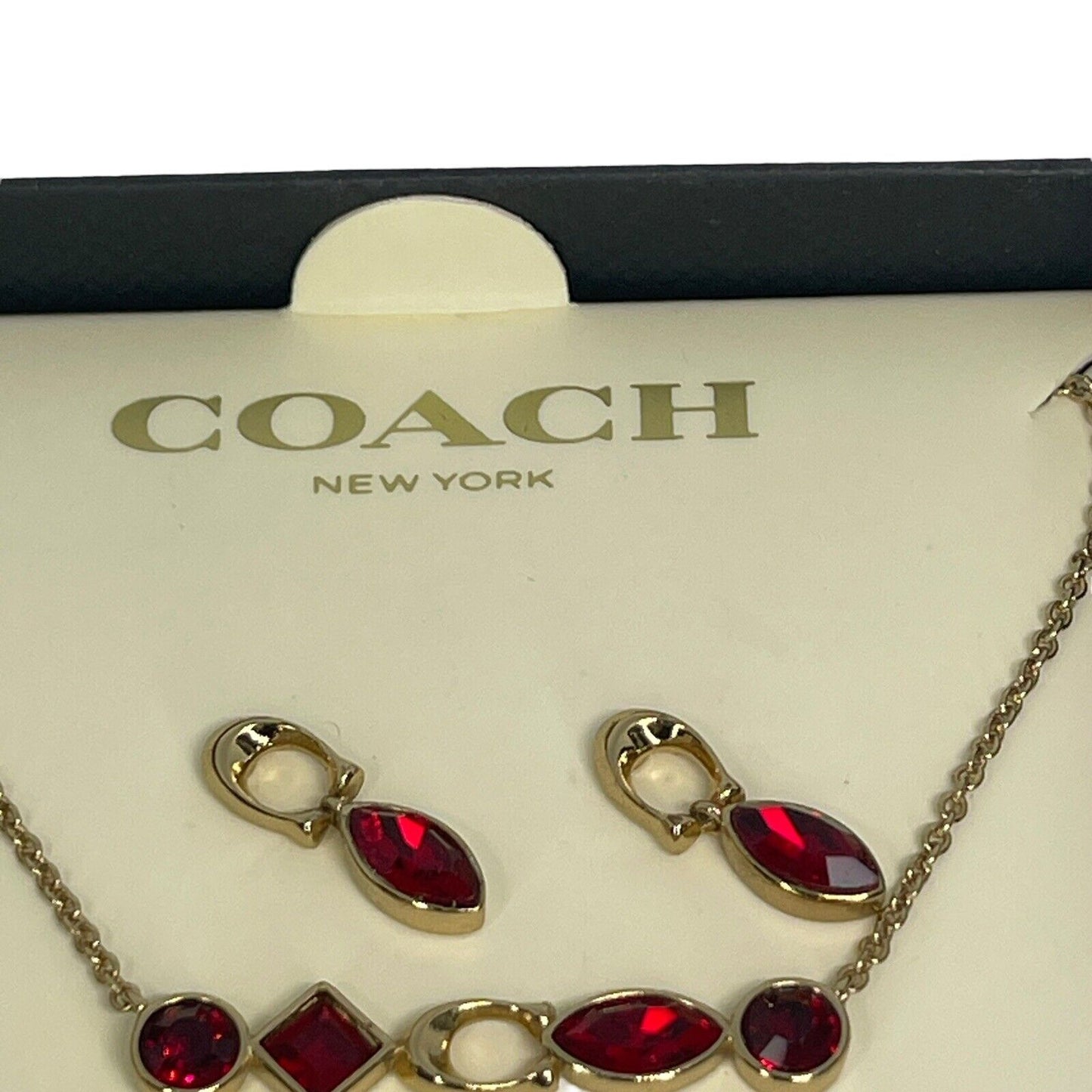 Coach Gold Tone C Logo Necklace Earrings (2pc Set) Designer Luxury Trendy Vday