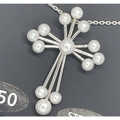 Pearl (3-4.5mm) Sterling Silver Cross Pendant Necklace Luxury Stunning Intricate