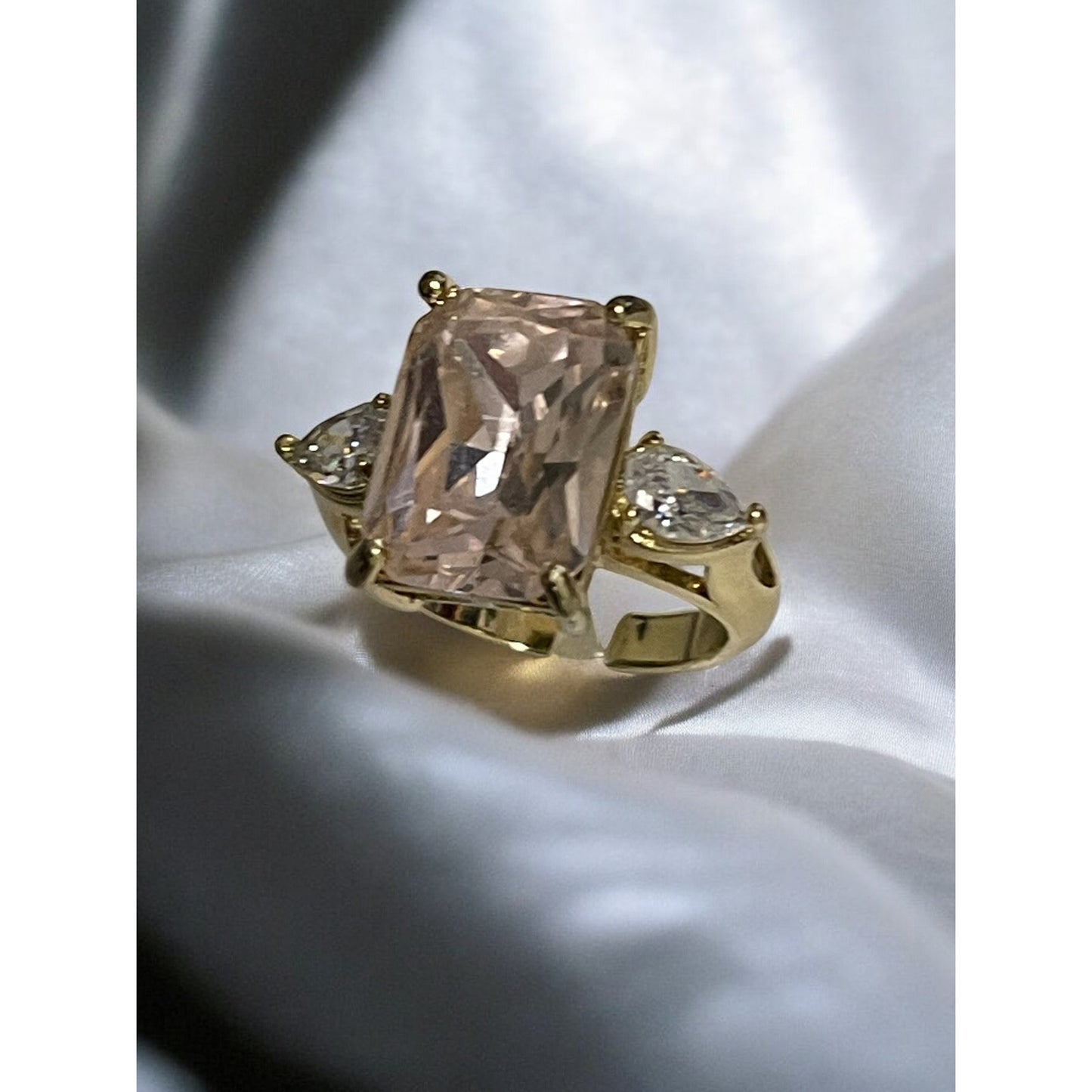 Gold Plate Triple CZ Ring SZ 6 Elegant Delicate Intricate Stylish Chic Cocktail