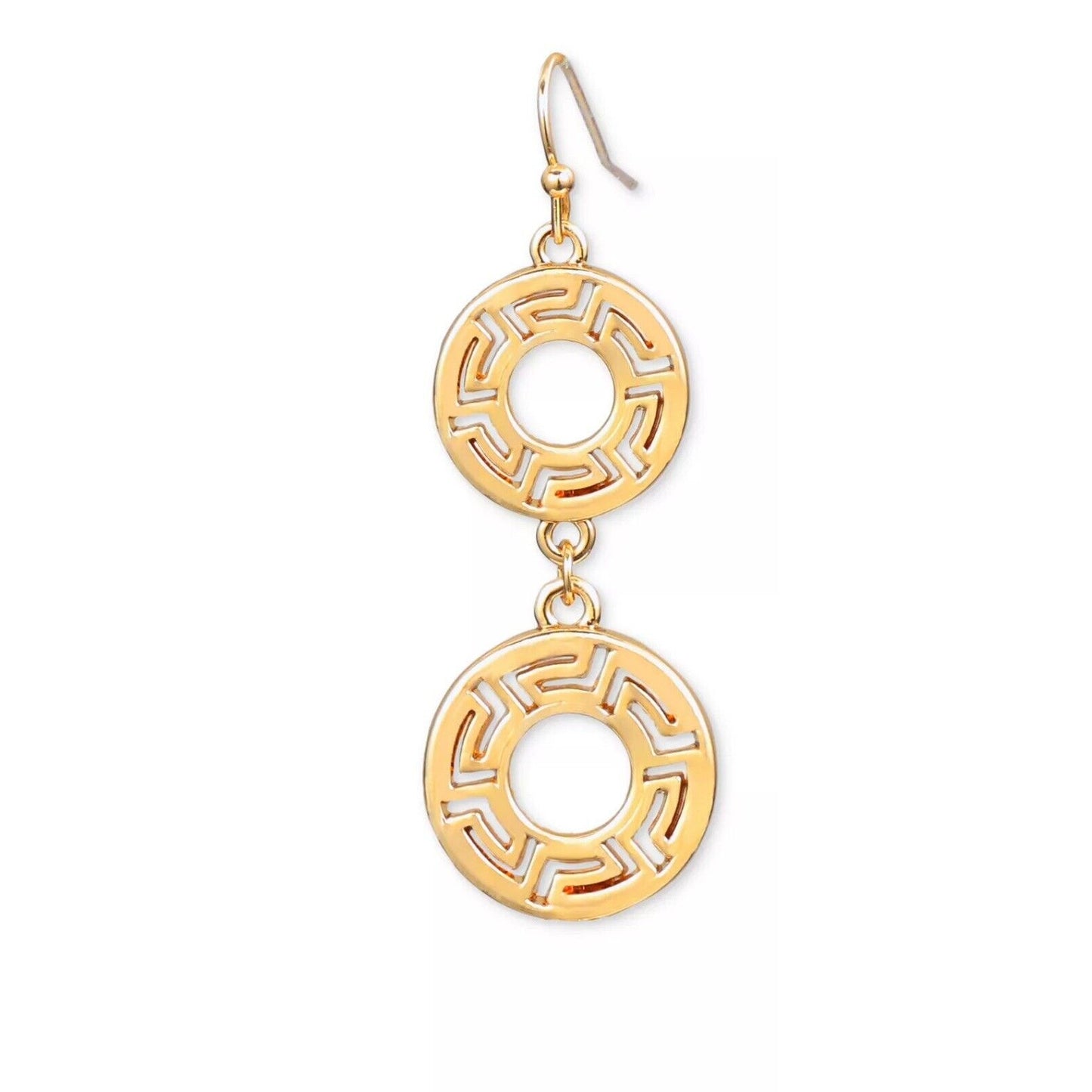 Gold Tone Open Work Disc Charm Earrings Double Filigree Boho Fashion Chic NWT