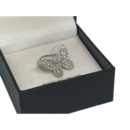 Sterling Silver CZ Butterfly Ring (Sz 7) Stunning Glitz Intricate Chic Fashion