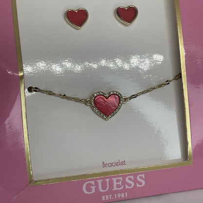 Guess Gold Tone Heart Bracelet Earrings (2pc Set) Fashion Style Chic Trendy Vday