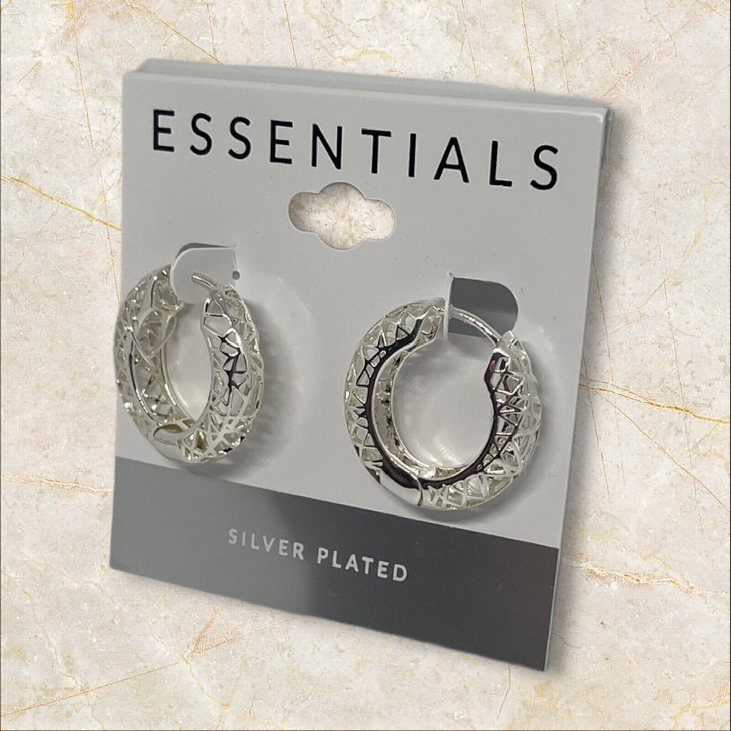 Essentials Silver Plated Filigree Hoop Earrings Open Work Stunning Style Trendy