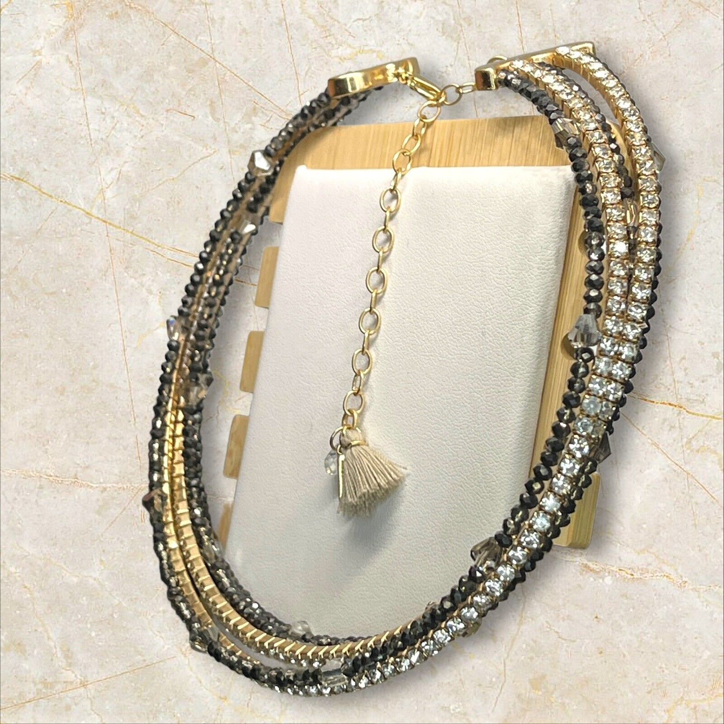 Lonna & Lilly Gold Tone Crystal Tennis Necklace Beaded Layered Chic Trendy Style