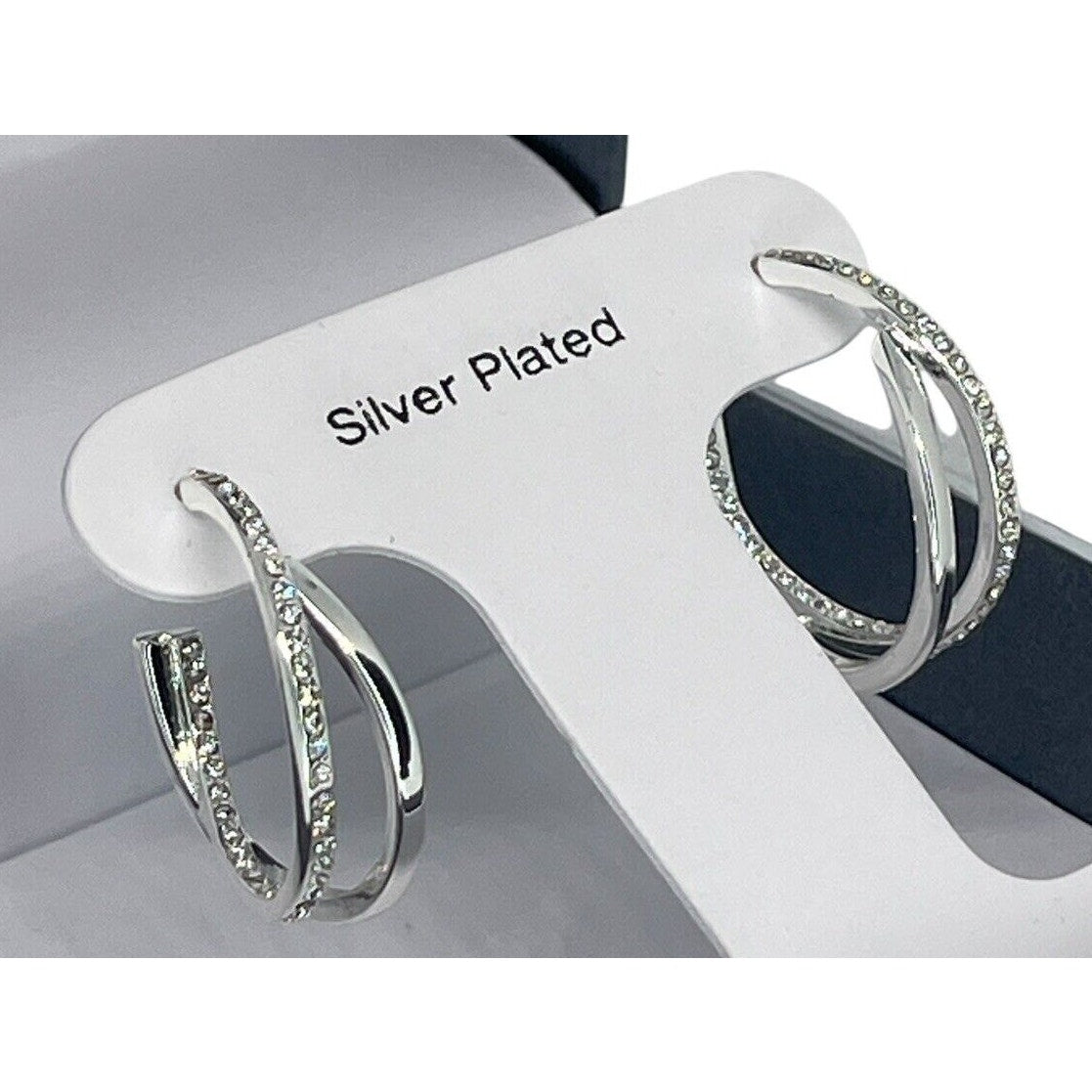 Silver Plated Crystal C Hoop Twist Earrings Chic Fashion Trendy Shiny Stunning