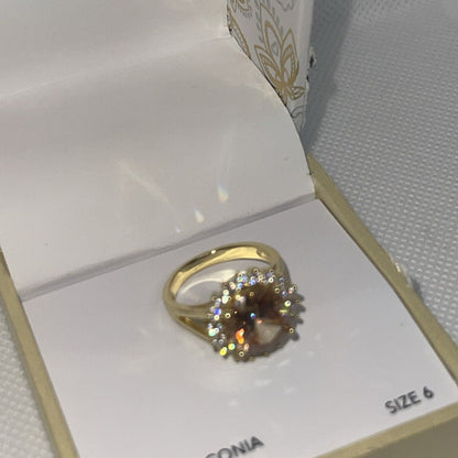 Gold Plated CZ Floral Ring Gold Plate (Sz 6) Stylish Fashion Trendy Elegant NWT