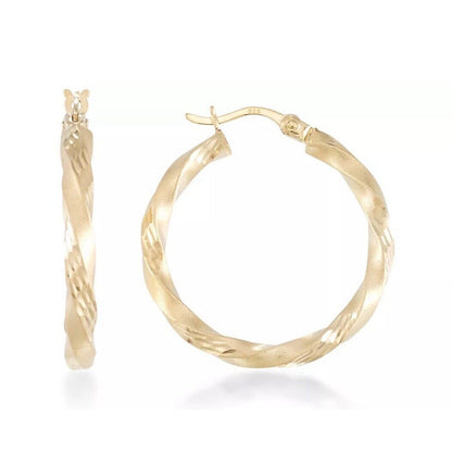 14K Gold Vermeil Satin Twist Hoop Earrings Trendy Elegant Chic Fashion Style NWT