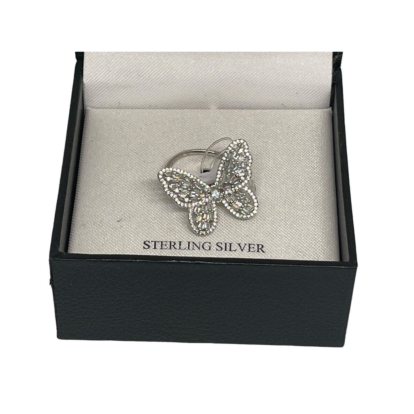 Sterling Silver CZ Butterfly Ring (Sz 7) Stunning Glitz Intricate Chic Fashion