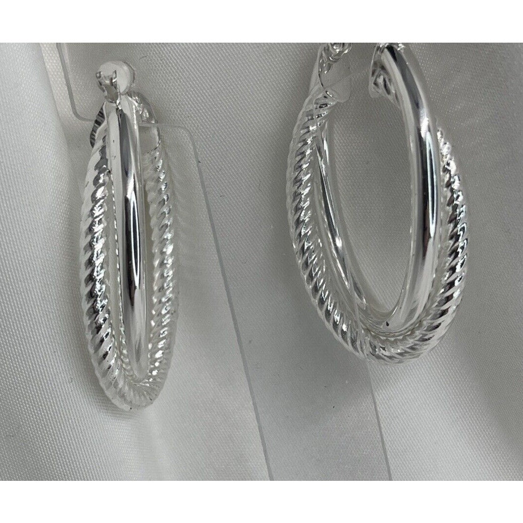 Sterling Silver Textured Twist Hoop Earrings Stunning Style Fashion Trendy Chic