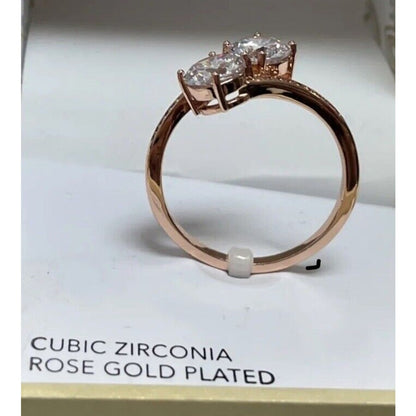 Rose Gold Plated Double CZ Ring (Sz 6) Promise Stunning Stylish Fashion Vday NWT