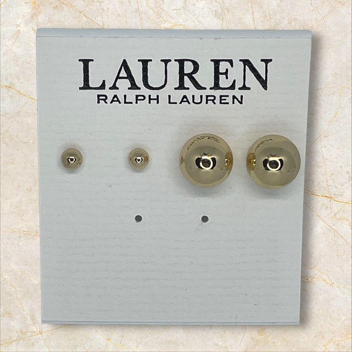 Ralph Lauren Gold Tone Ball Stud Earrings (2pc Set) Chic Elegant Trendy Fashion