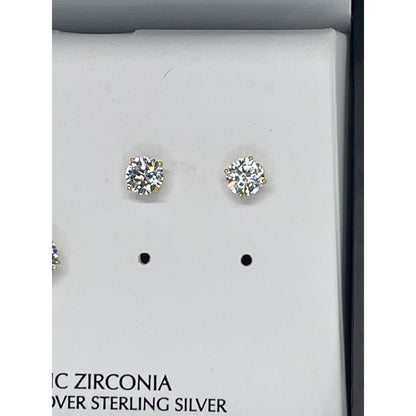 18K Gold Vermeil CZ Stud Earrings 2pc Set Glitzy Fashion Style Trendy Bling NWT