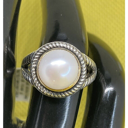 Peter Thomas Roth Sterling Silver Pearl (10mm) Ring 14K Gold (Sz 7) Luxury Chic