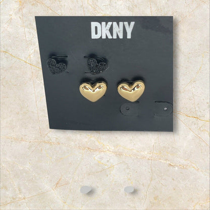 DKNY Gold Tone Heart Earrings (2pc Set) Chic Fashion Trendy Stylish Elegant Vday