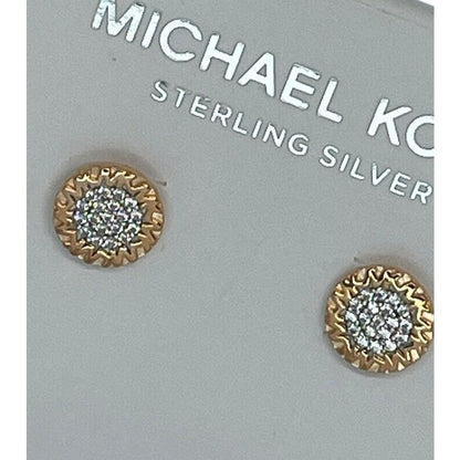 Michael Kors 14K Rose Gold Vermeil Crystal Hoop Earrings MK Logo Luxury Trendy