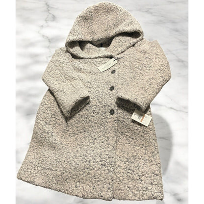 Cole Haan Signature Wool Asymmetrical Walker Coat (Sz 12) Gray Hooded Button NWT