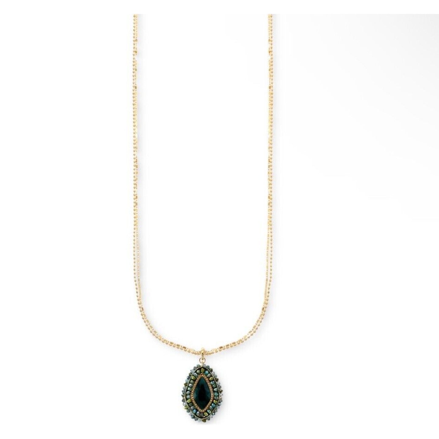 Gold Tone Necklace Beaded Crystal Chain 36" Statement Elegant Stunning Chic NWT