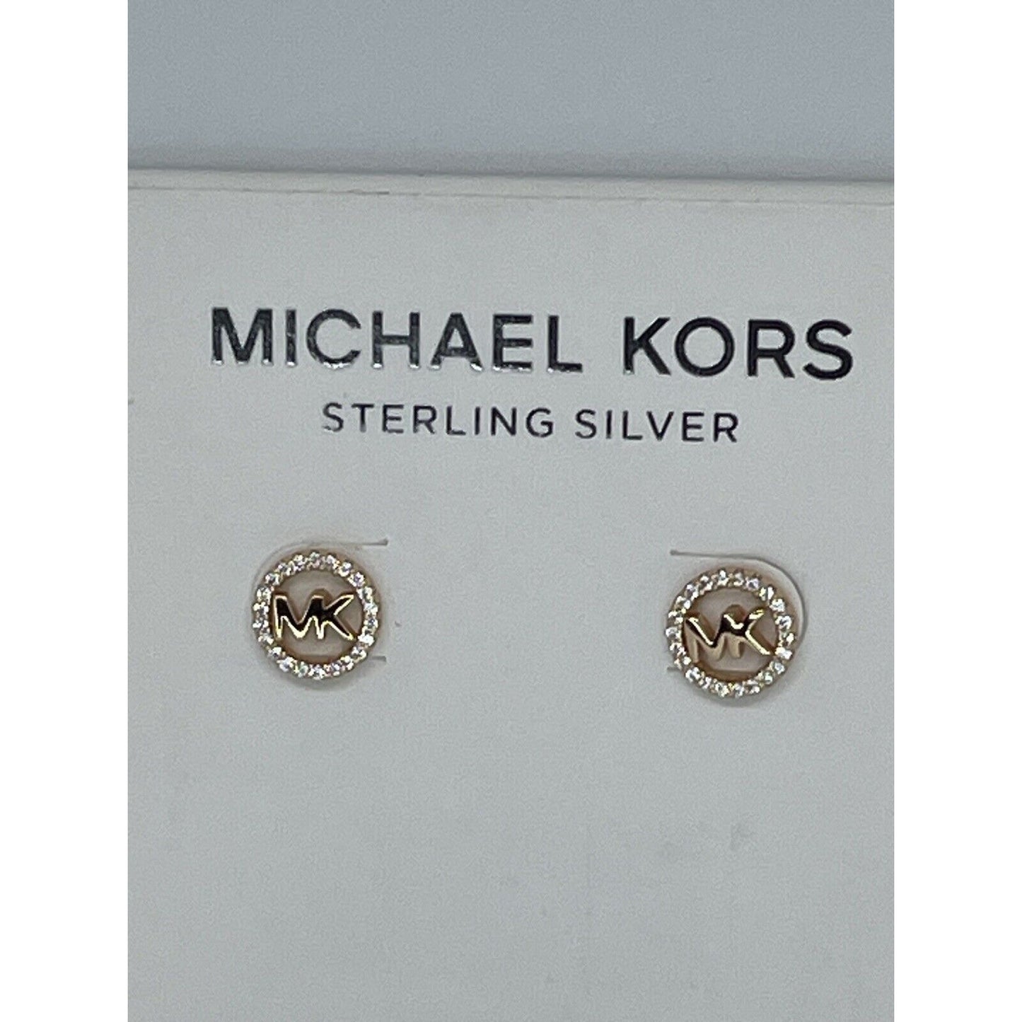 Michael Kors 14K Gold Vermeil CZ Hoop Earrings MK Logo Stud Luxury Trendy Chic