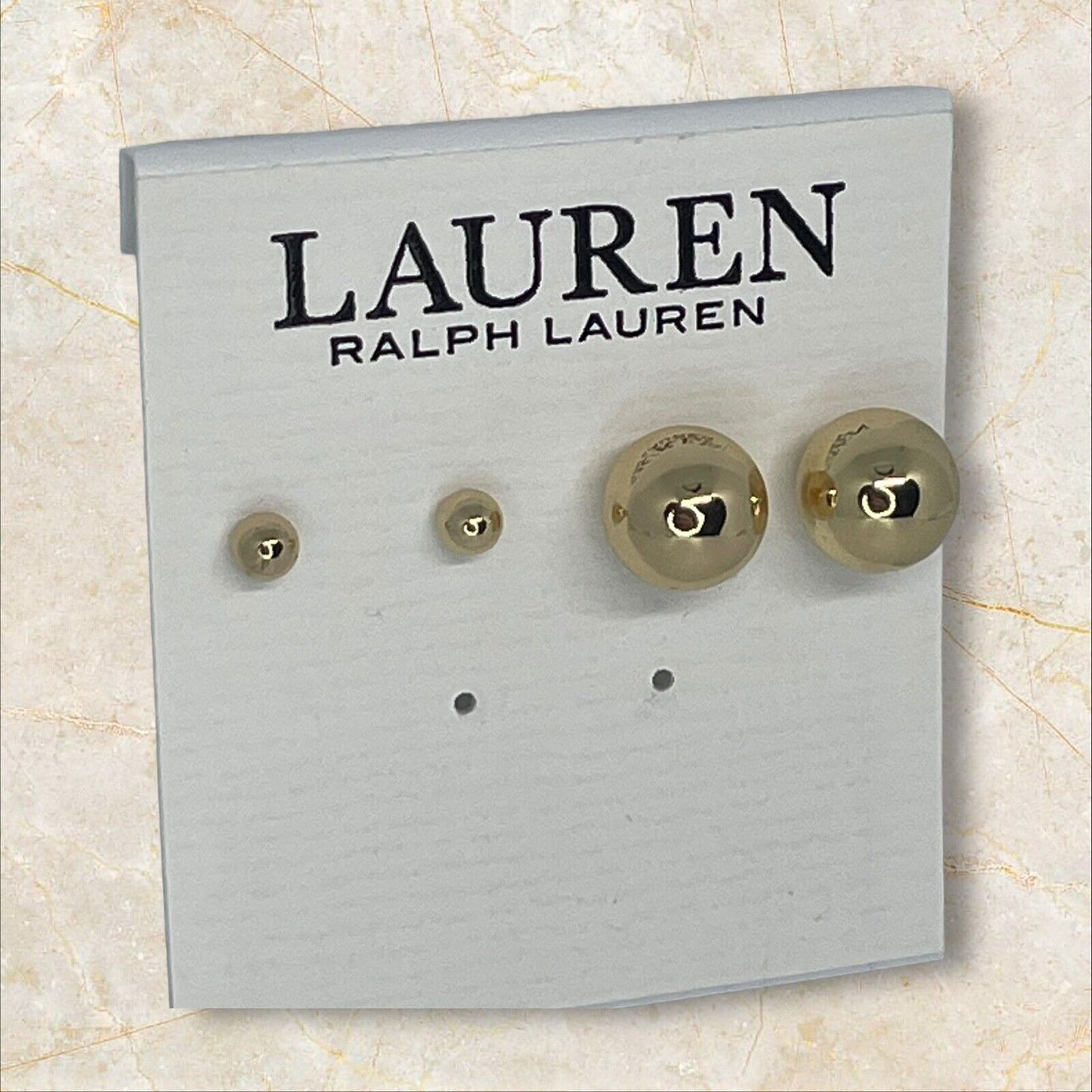 Ralph Lauren Gold Tone Ball Stud Earrings (2pc Set) Chic Elegant Trendy Fashion