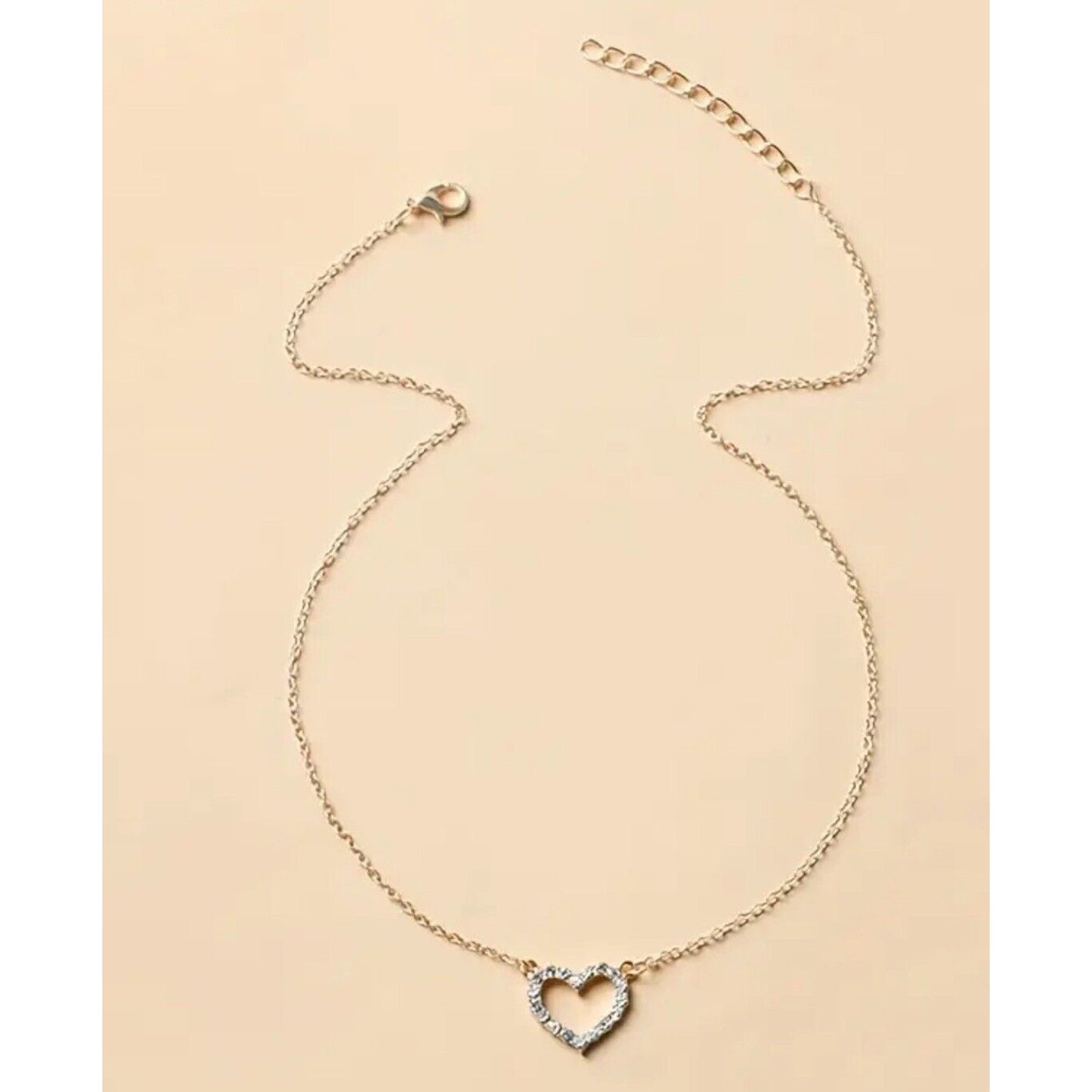 18K Gold Plate Crystal Heart Charm Necklace Chic Trendy Stylish Fashion Vday NWT