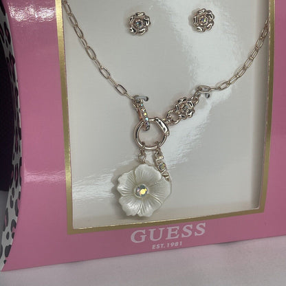 Guess Gold Tone Floral Necklace Earrings (2pc Set) Fashion Trendy Stylish Vday