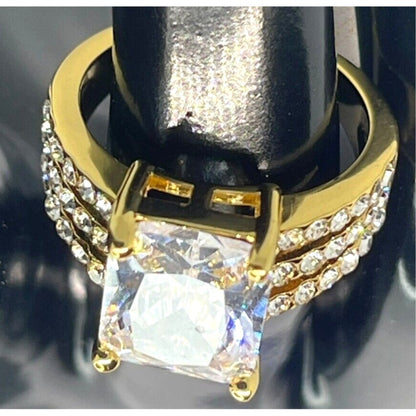 Gold Plated Emerald Cut CZ Ring (Sz 6) Chic Stylish Fashion Elegant Stunning NWT