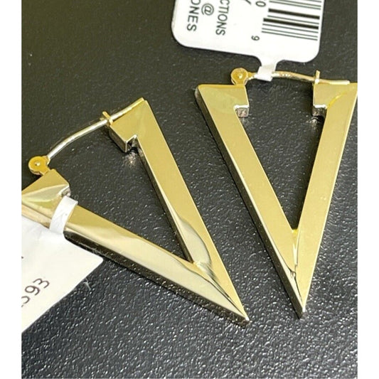 Solid 14K Yellow Gold Triangle Hoop Earrings Stunning Luxury Elegant Fashion NWT