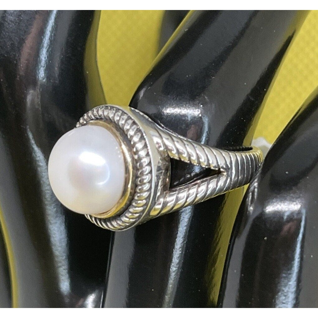 Peter Thomas Roth Sterling Silver Pearl (10mm) Ring 14K Gold (Sz 7) Luxury Chic