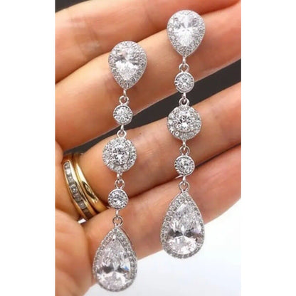 Silver Plated Crystal Teardrop Dangle Earrings Stunning Chic Elegant Fashion NWT