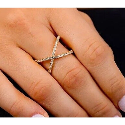 18K Gold Vermeil Crisscross CZ Ring (Sz 9) Chic Stylish Fashion Trendy Cocktail