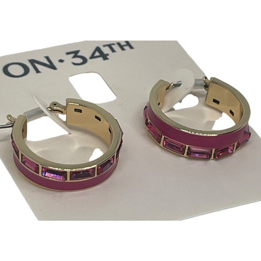 Gold Tone Baguette Crystal Hoop Earrings Elegant Fashion Style Chic Stunning NWT