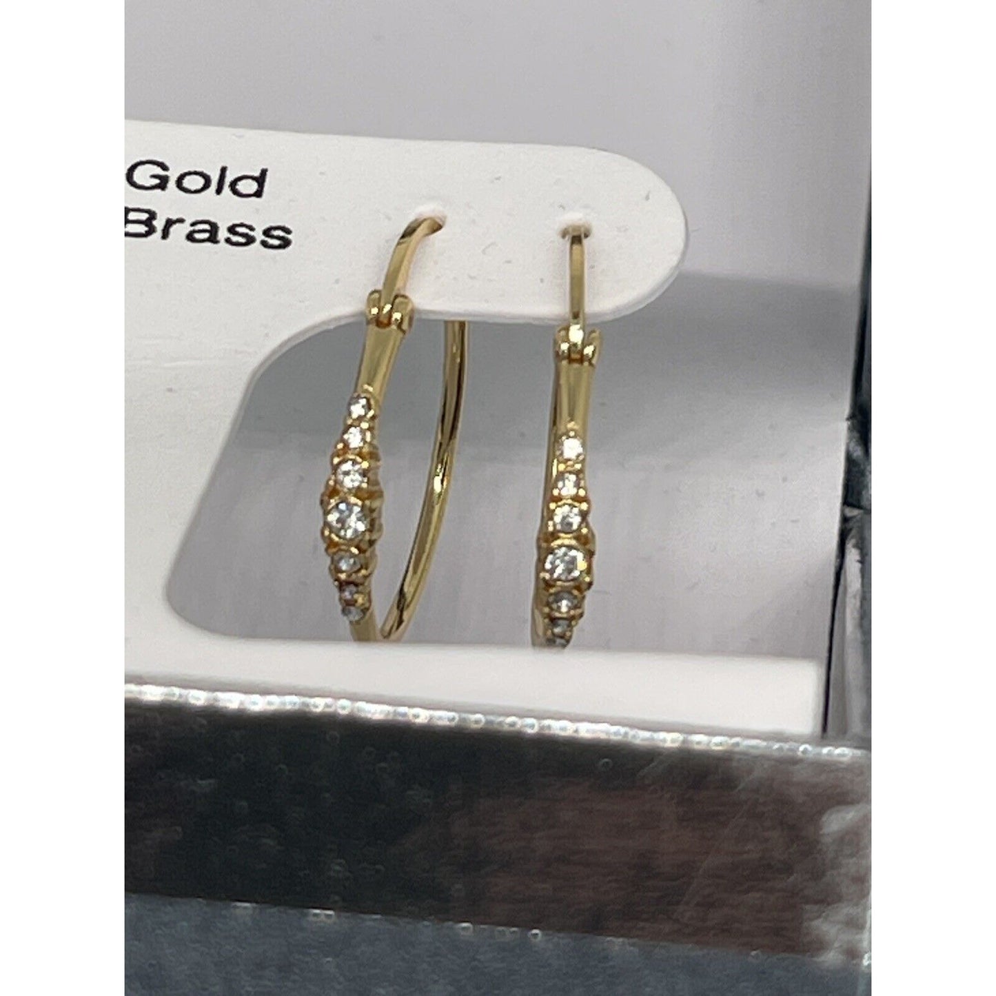 18K Gold Plate Crystal Hoop Earrings (2pc Set) Chic Fashion Trendy Stylish Vday