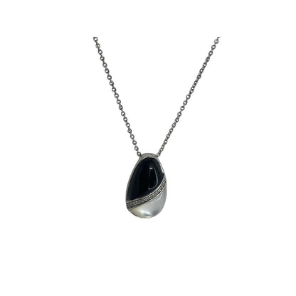 Onyx (2 cts.) Diamond Accent Sterling Silver Necklace Mother Of Pearl Luxury NWT