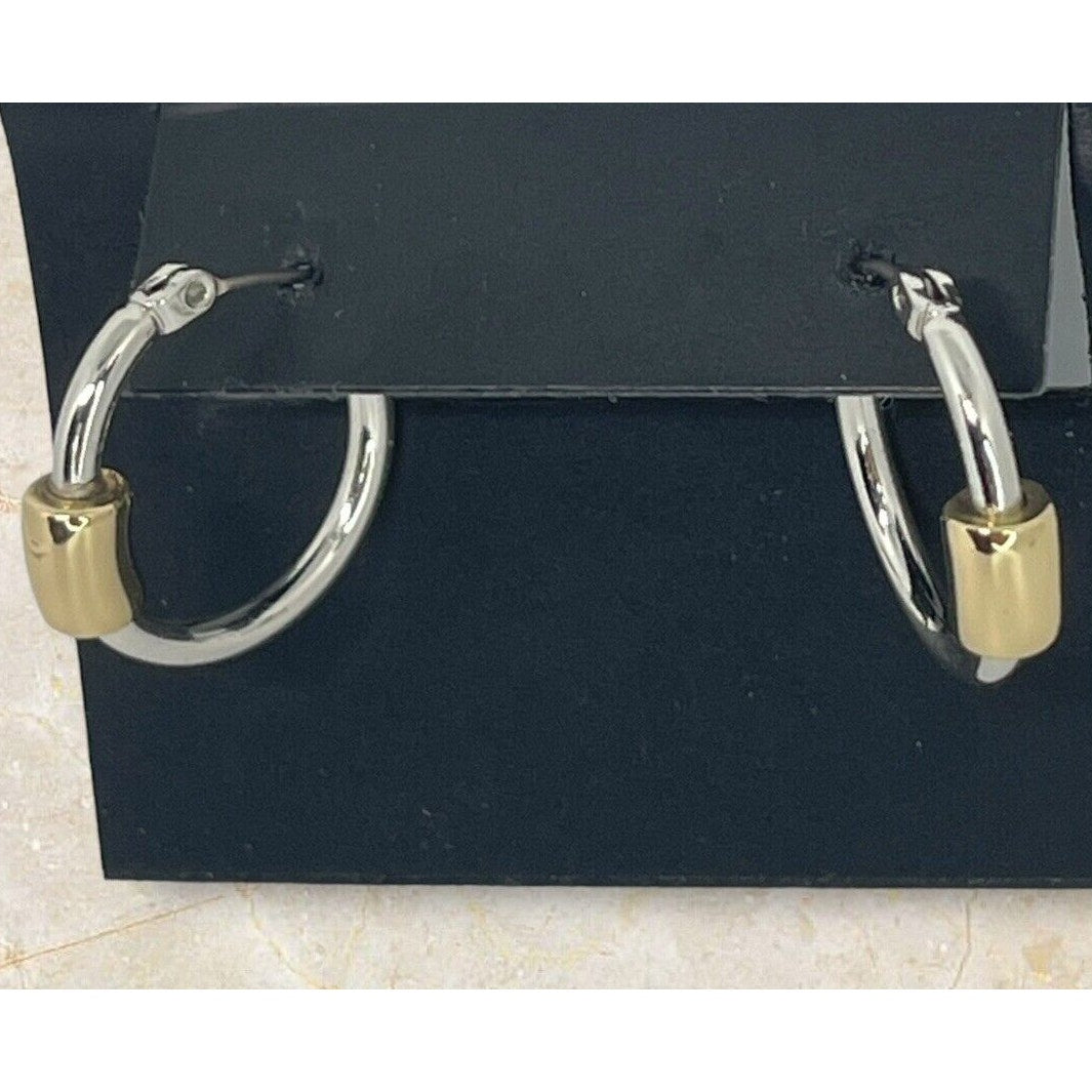 DKNY Two Tone Hoop Earrings Fashion Chic Minimal Shiny Trendy Style Cocktail NWT