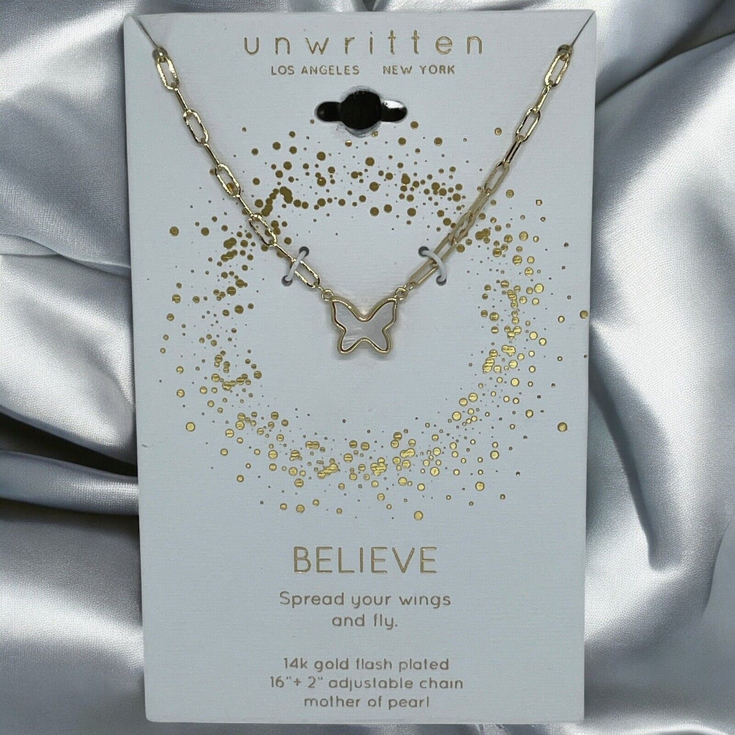 Unwritten Mother Of Pearl 14K Gold Plated Necklace Butterfly Charm Chic Trendy