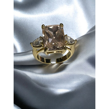 Gold Plate Triple CZ Ring SZ 6 Elegant Delicate Intricate Stylish Chic Cocktail