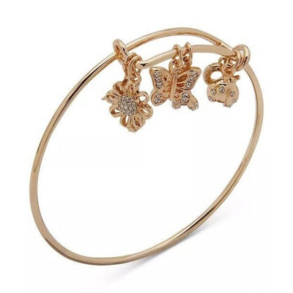 Anne Klein Gold Tone Crystal Butterfly Bangle Bracelet Floral Style Trendy Chic