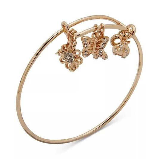 Anne Klein Gold Tone Crystal Butterfly Bangle Bracelet Floral Style Trendy Chic