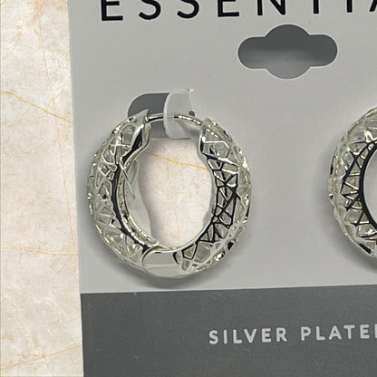 Essentials Silver Plated Filigree Hoop Earrings Open Work Stunning Style Trendy