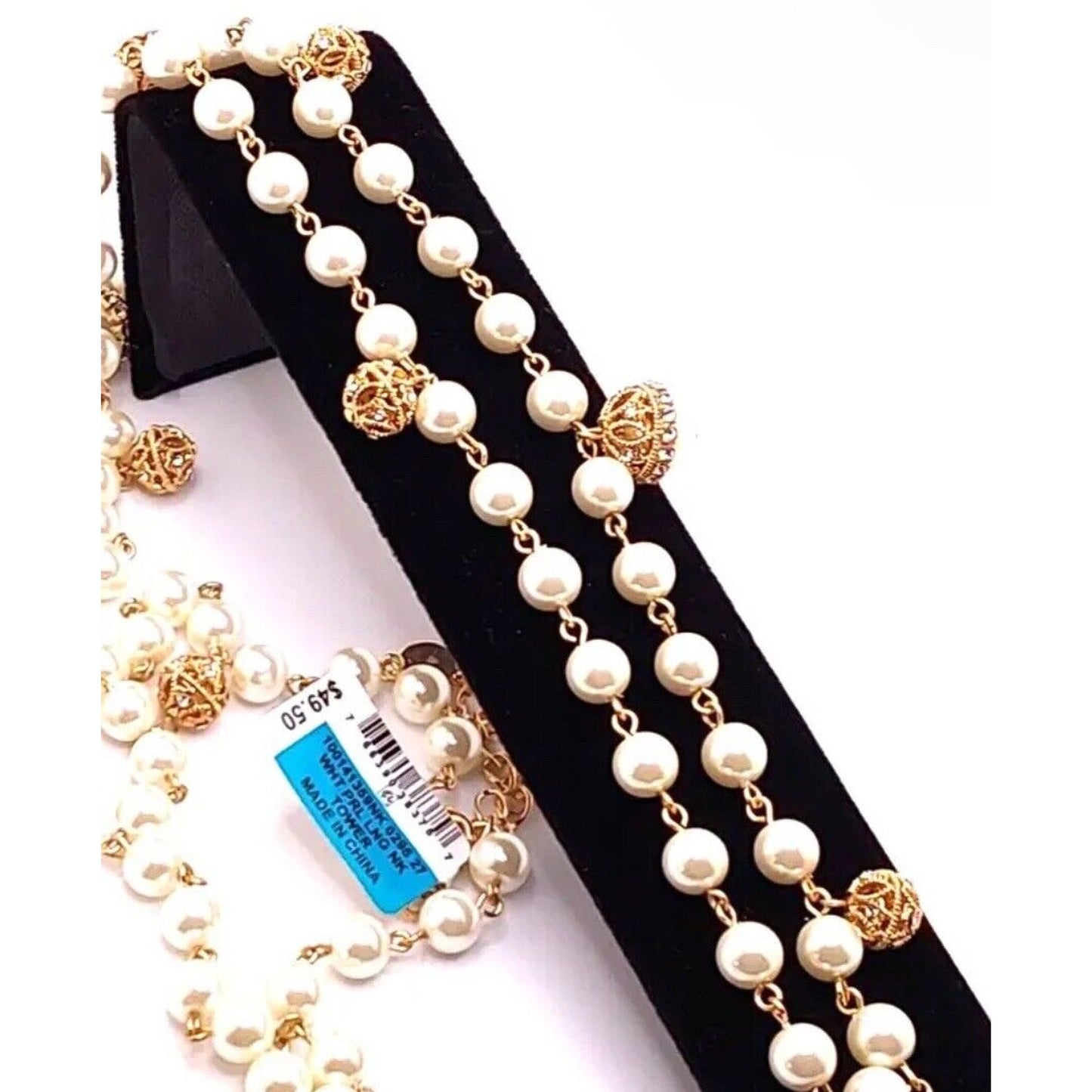 Gold Tone Faux Pearl Necklace Stunning Stylish Fashion Trendy Elegant Shiny NWT