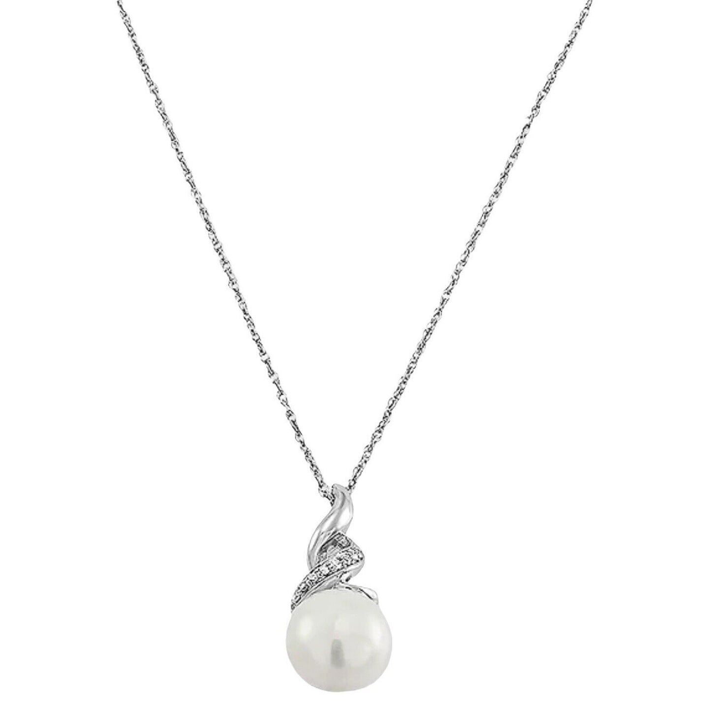 Natural Diamond Pearl (9mm) Necklace Sterling Silver Luxury Fashion Chic Elegant