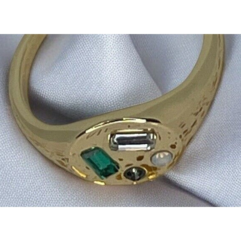 Unwritten 14K Gold Plated Crystal Signet Ring (Sz 9) Trendy Fashion Elegant NWT