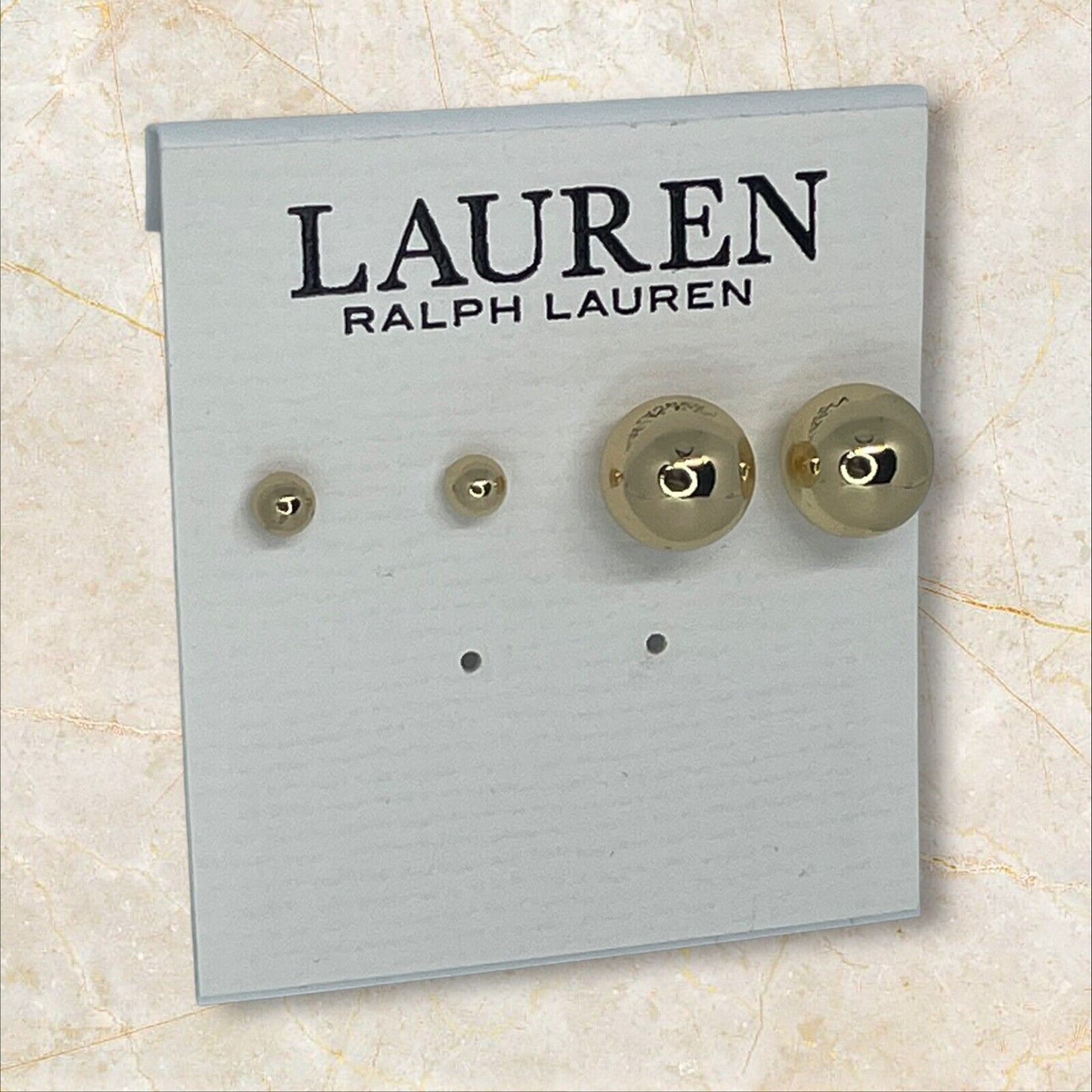 Ralph Lauren Gold Tone Ball Stud Earrings (2pc Set) Chic Elegant Trendy Fashion