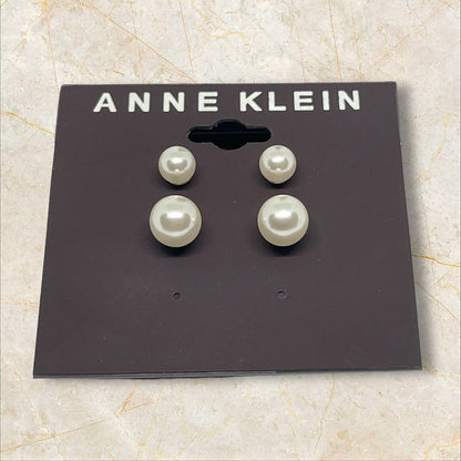 Anne Klein Gold Tone Faux Pearl Earrings (2pc Set) Elegant Fashion Stunning Chic