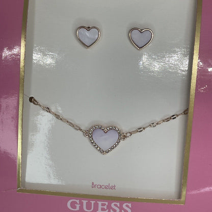 Guess Gold Tone Heart Bracelet Earrings (2pc Set) Trendy Fashion Style Chic Vday