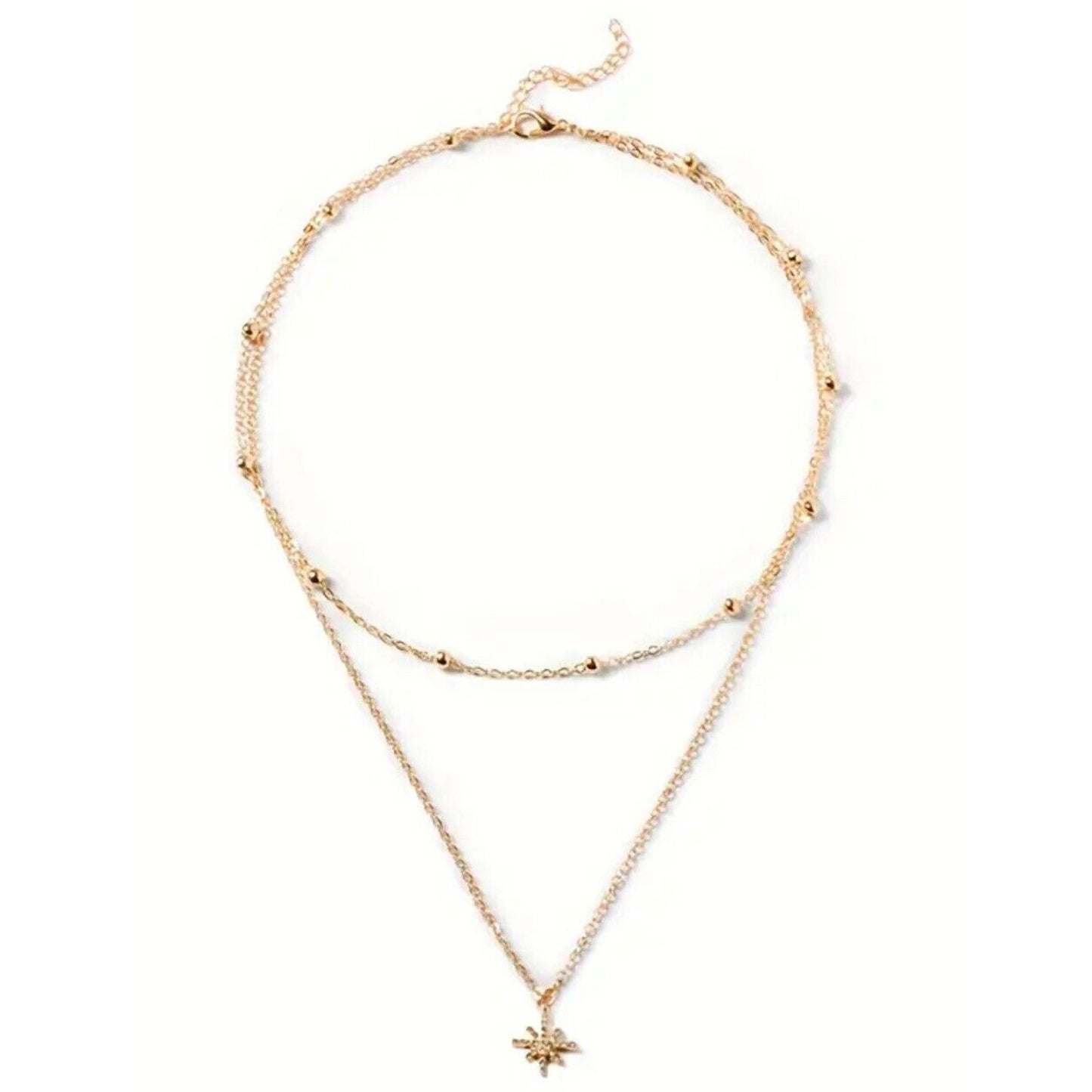 18K Gold Plate Crystal Star Pendant Necklace Layered Stunning Chic Trendy Style