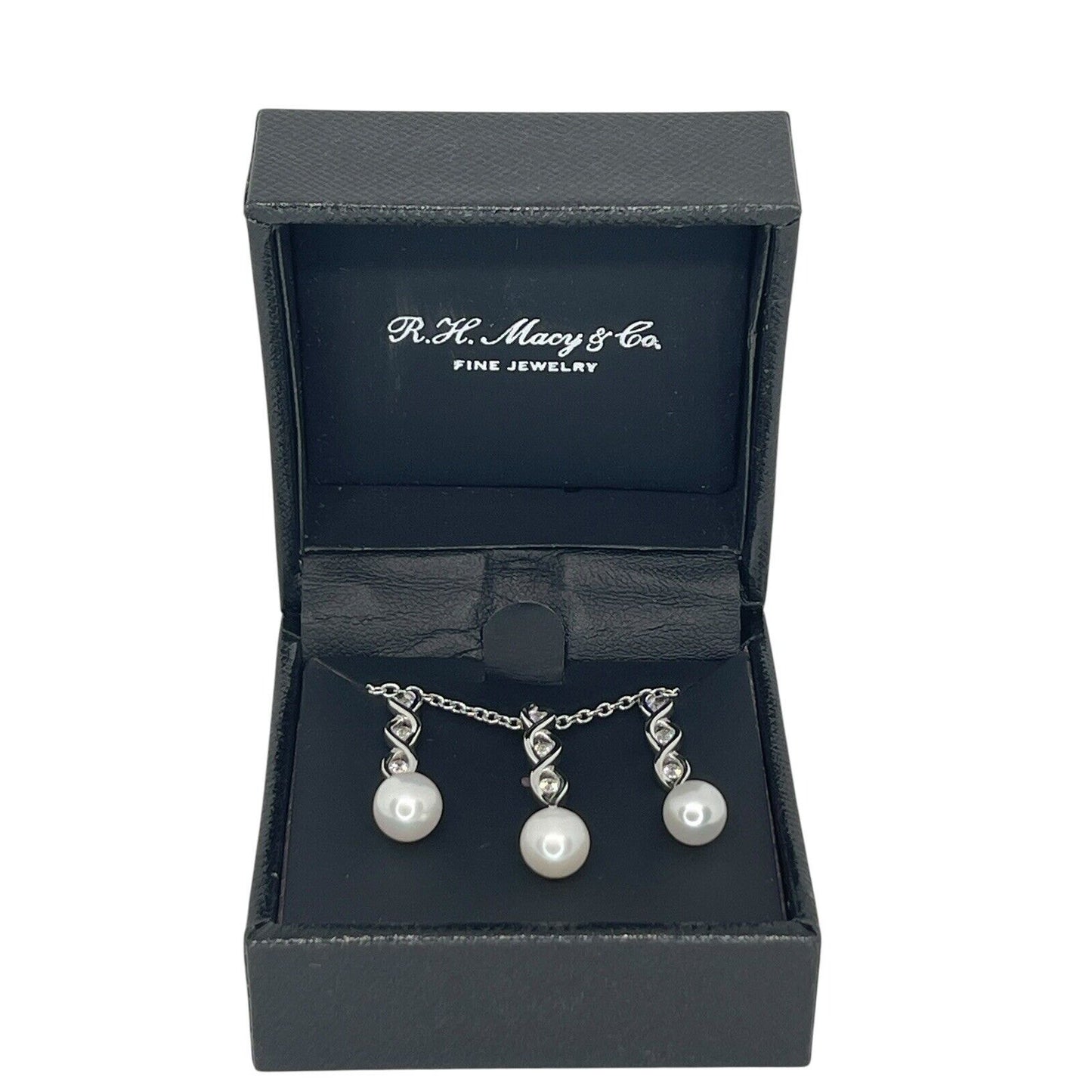 Sterling Silver Pearl (7mm) Necklace Earrings (2pc Set) CZ Trendy Luxury Vday