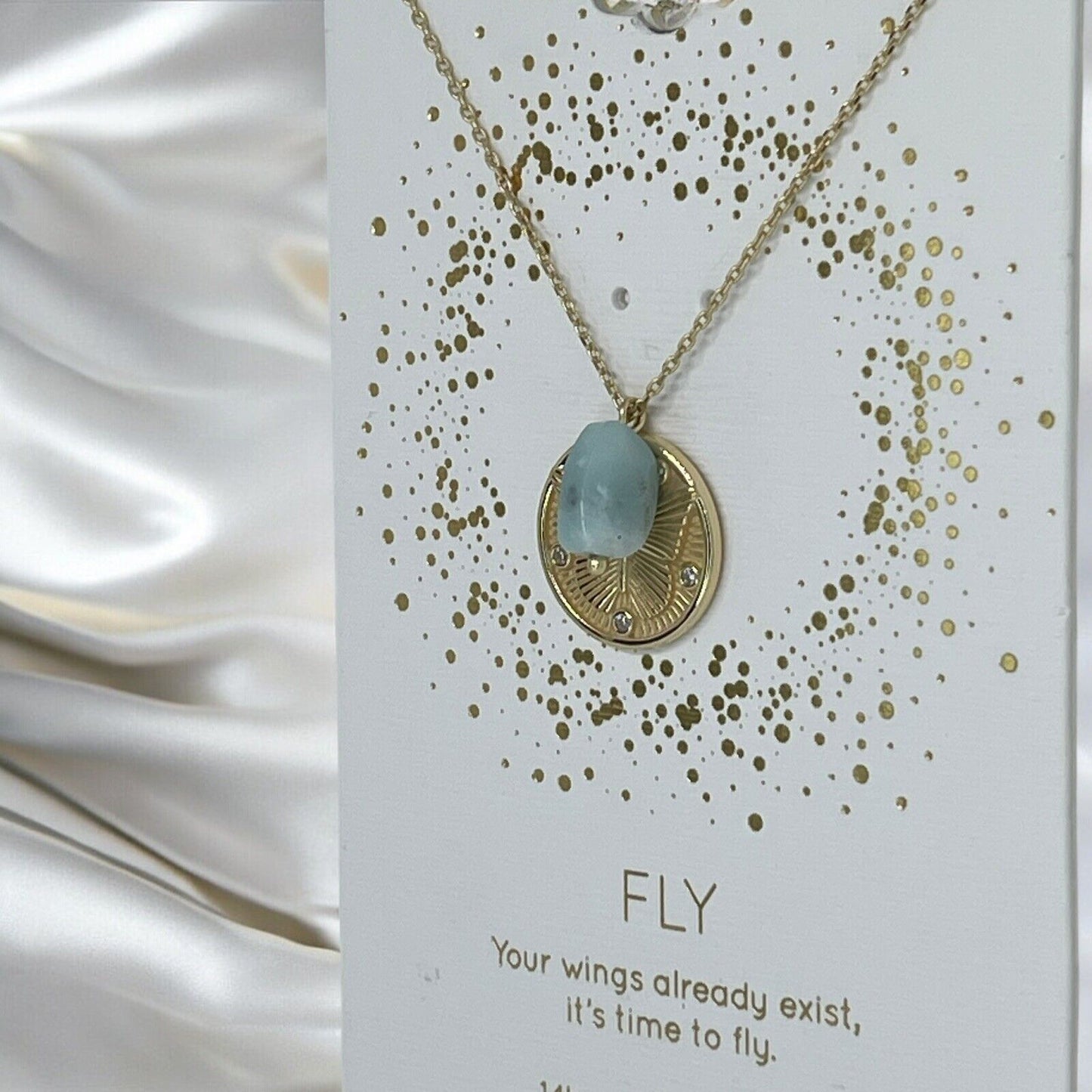 Unwritten Natural Amazonite 14K Gold Plated Necklace Butterfly Coin Pendant Chic