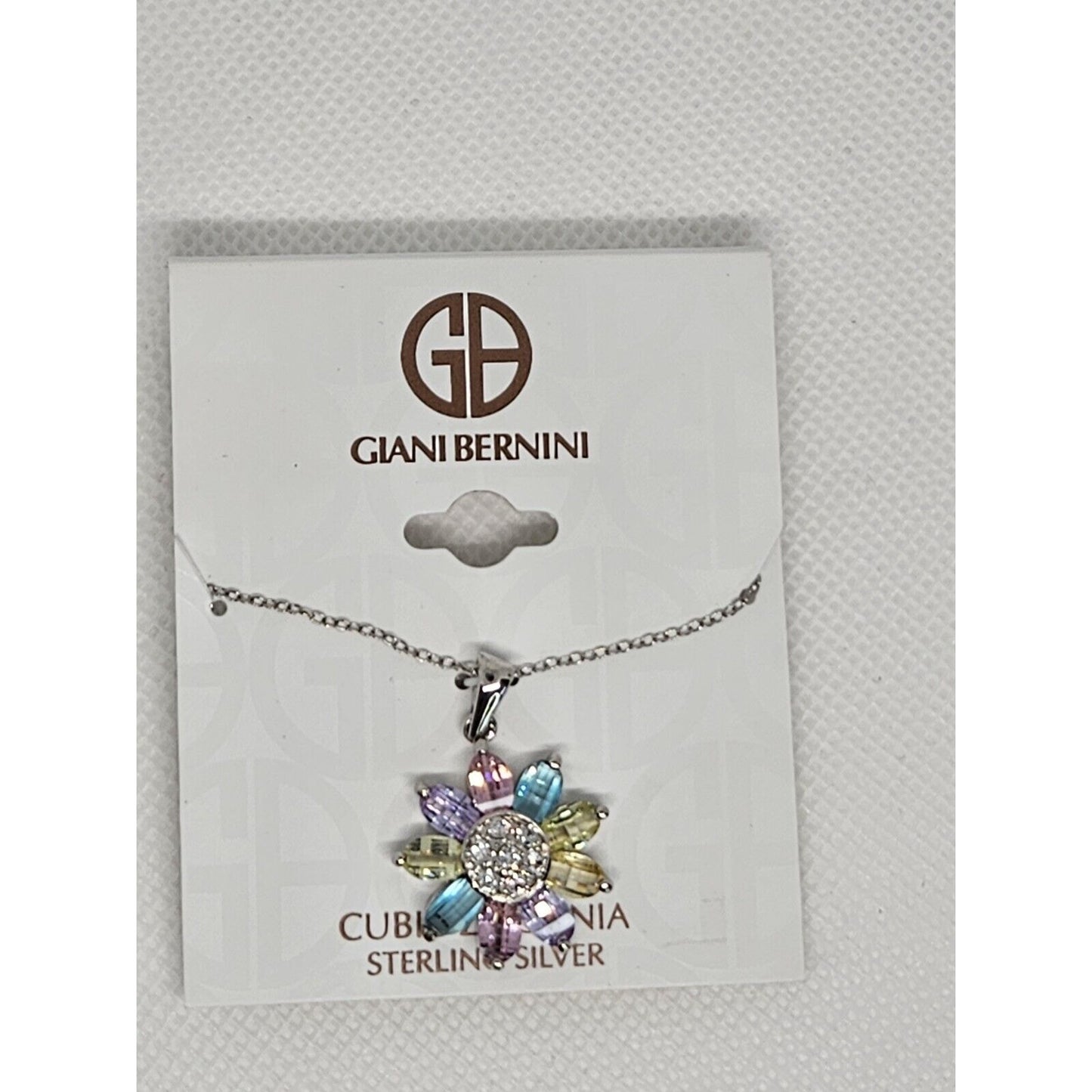 Sterling Silver Flower Pendant Necklace CZ Stunning Glitz Shiny Elegant Chic NWT