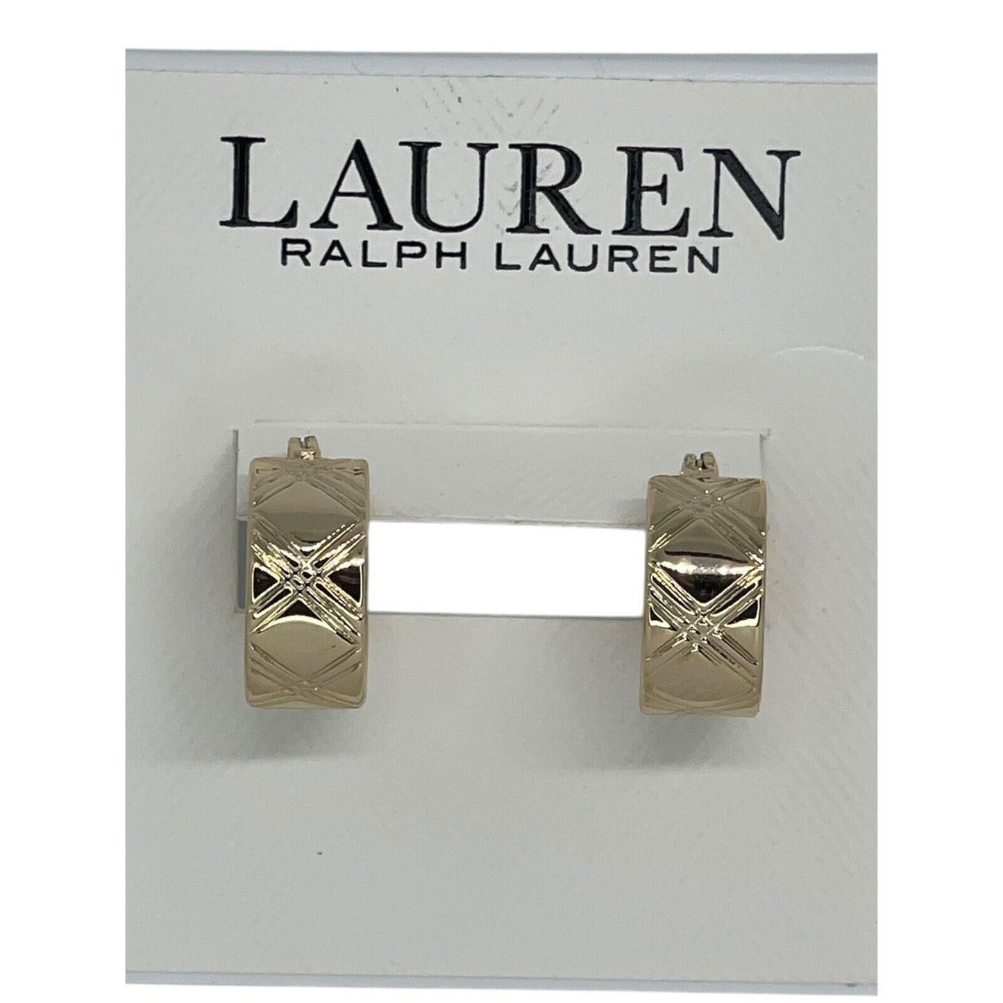 Ralph Lauren Gold Tone Tartan Hoop Earrings Elegant Stunning Style Fashion NWT